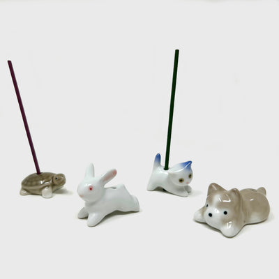 All 4 kinds of animal shaped incense holders. From left, turtle, rabbit, kitten and puppy,